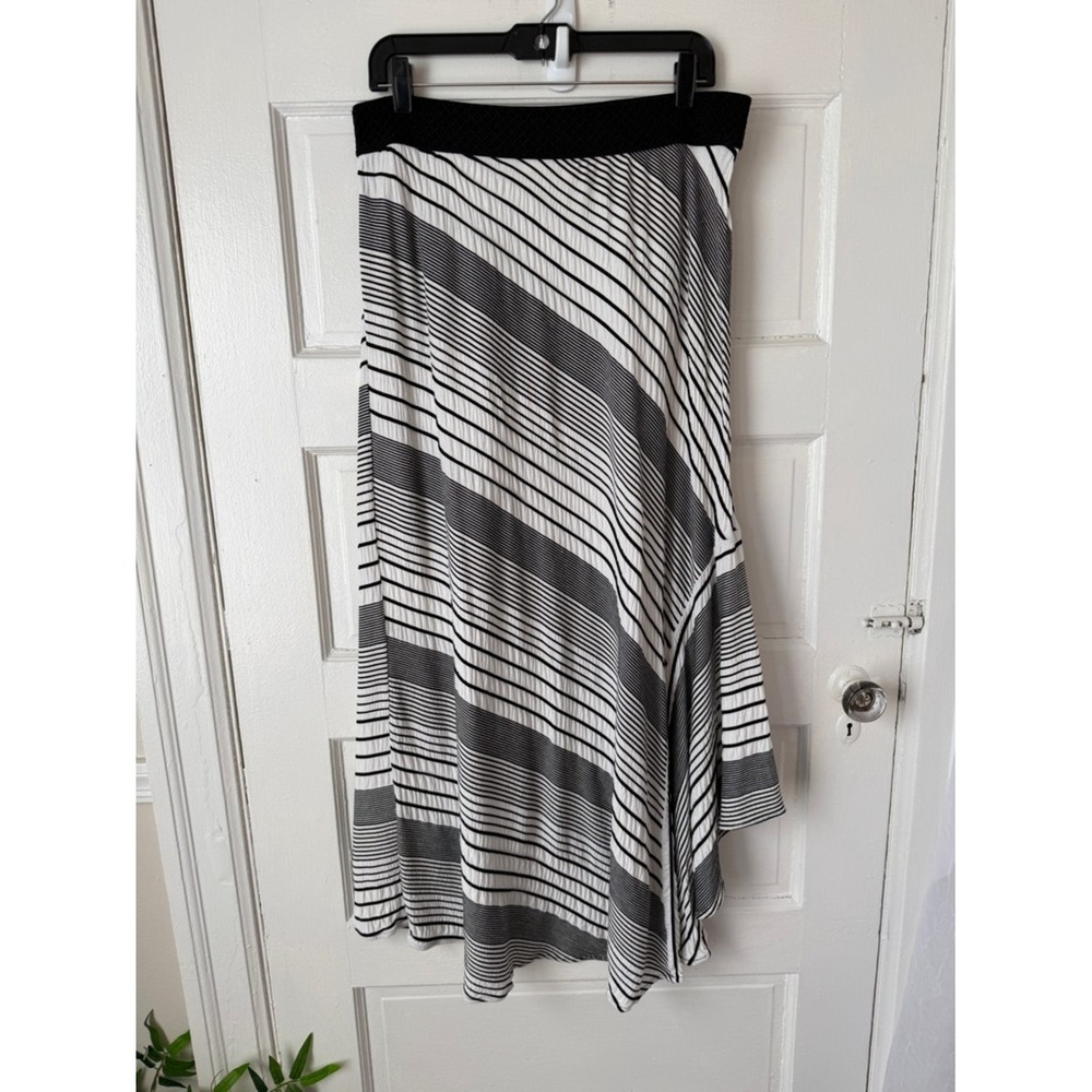 Chicos Flowy Midi Skirt Handkerchief Hem Trapeze Coastal Black‎ White Stripes - Picture 10 of 16
